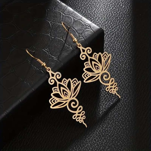 Jewelry - Lotus Flower Earrings Dangle Drop Stainless‎ Steel Bohemian Earrings